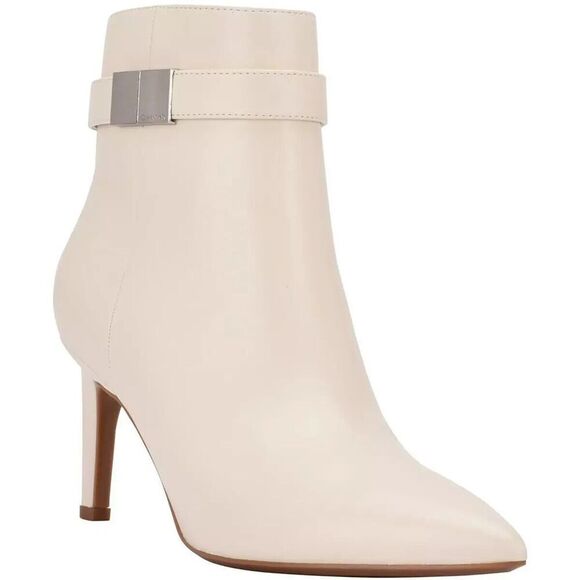 Calvin Klein Women's Pointed Toe Booties Sarity Faux Leather  Ivory size 9 M - Picture 3 of 9